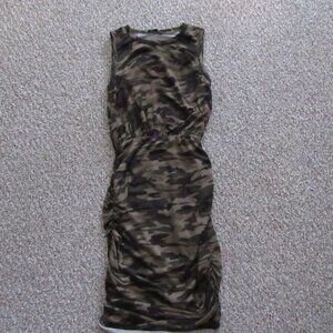 Fate Midi Dress Womens Small Green Camouflage Sleeveless Bodycon